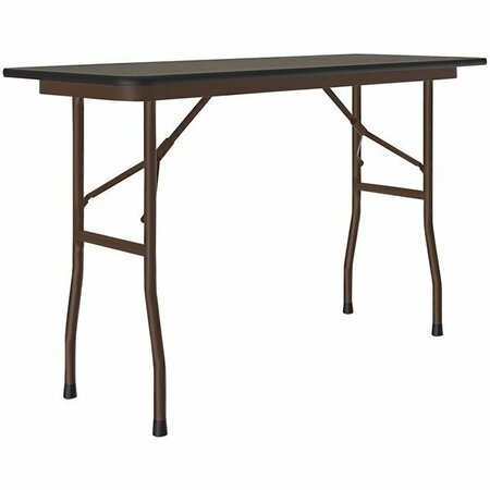 CORRELL 18'' x 48'' Walnut Thermal-Fused Laminate Top Folding Table with Brown Frame 384BF1848TFW